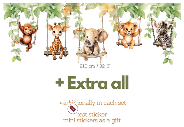 Nursery Wall Stickers for Kids Room Animals on Swings - Safari Wall Decal - Jungle Nursery Decor