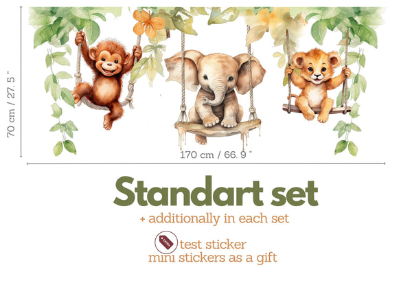 Nursery Wall Stickers for Kids Room Animals on Swings - Safari Wall Decal - Jungle Nursery Decor