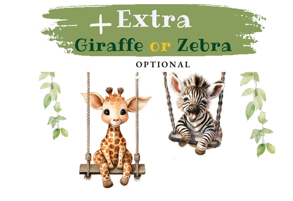 Nursery Wall Stickers for Kids Room Animals on Swings - Safari Wall Decal - Jungle Nursery Decor