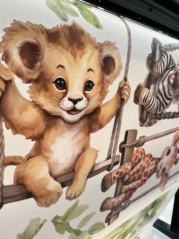 Nursery Wall Stickers for Kids Room Animals on Swings - Safari Wall Decal - Jungle Nursery Decor