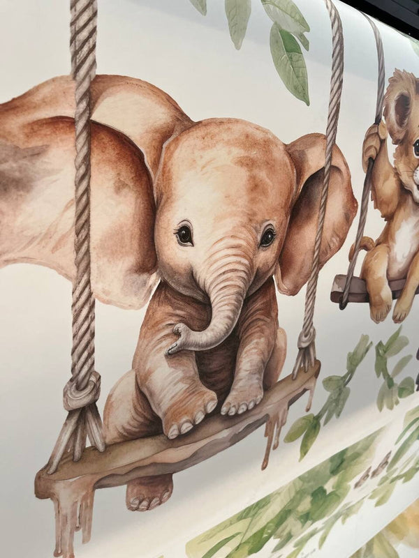 Nursery Wall Stickers for Kids Room Animals on Swings - Safari Wall Decal - Jungle Nursery Decor
