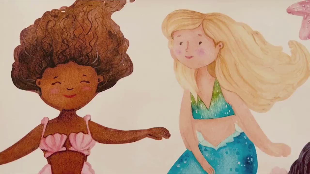 Girls Wall Decals - Mermaid Wall Decor - Little Mermaid Wall Sticker - Watercolor - Peel and Stick