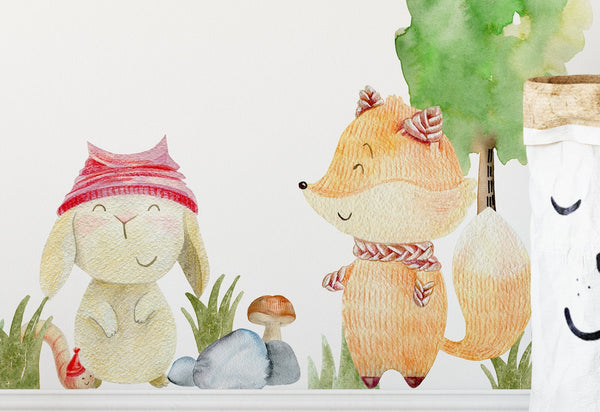 Pegatinas de pared "Animales del bosque" - Conejo, Oso, Zorro, Erizo | 42 Elementos