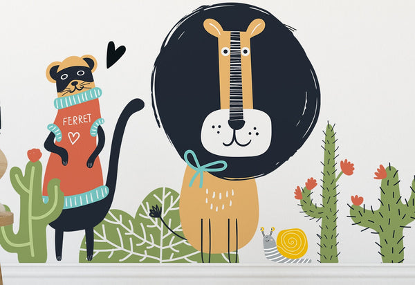 Vinilos decorativos de animales australianos con león y perezoso - 54 elementos