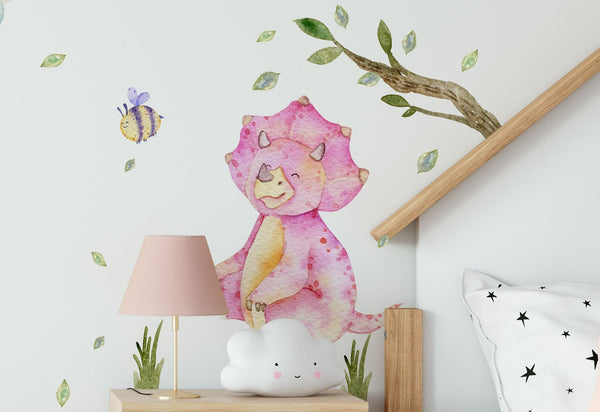 Vinilos de dinosaurios rosas - 190 elementos en pegatinas adhesivas para habitación de niñas
