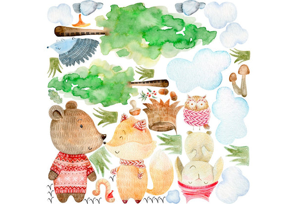 Pegatinas de pared "Animales del bosque" - Conejo, Oso, Zorro, Erizo | 42 Elementos