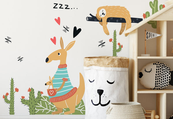 Vinilos decorativos de animales australianos con león y perezoso - 54 elementos