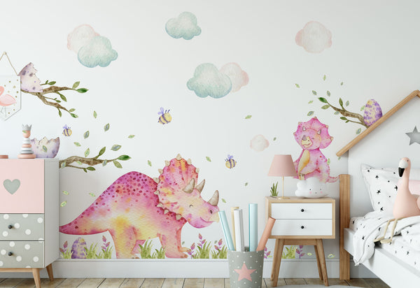 Vinilos de dinosaurios rosas - 190 elementos en pegatinas adhesivas para habitación de niñas