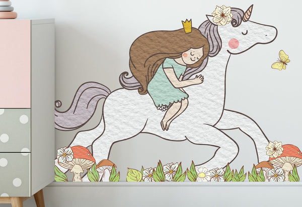 Fairy wall sticker with baby unicorn