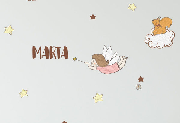 Fairy wall sticker with baby unicorn
