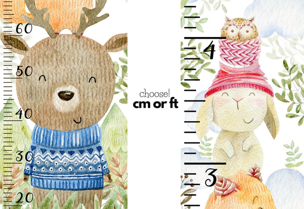 Height chart with forest animals