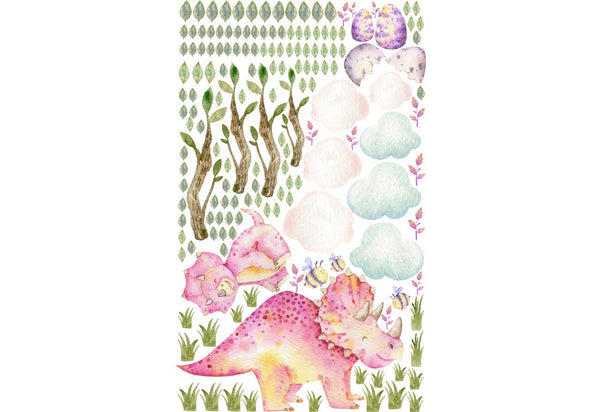 Vinilos de dinosaurios rosas - 190 elementos en pegatinas adhesivas para habitación de niñas