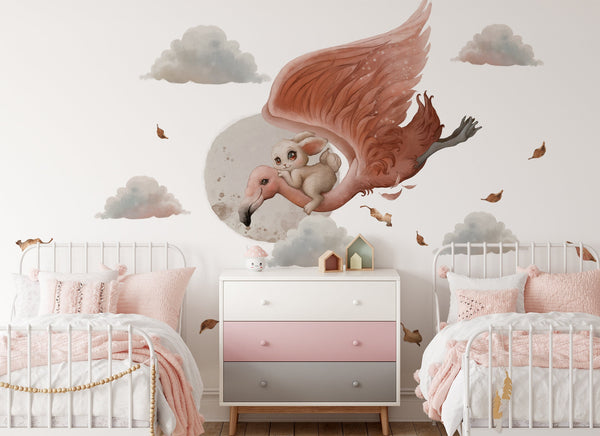 Flamingo Bedroom kids decal - Nursery Wall Stickers - Baby Nursery Decor - Baby Wall Decal - Peel and Stick - Girl Stickers