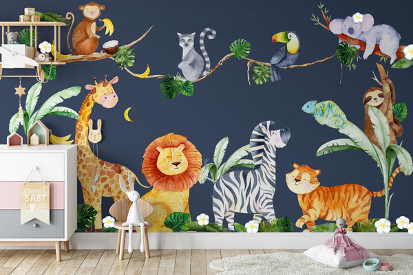 Safari Nursery Wall Stickers - Jungle Animal Decals for Nursery - XL 10 feet + or XXL 13 feet +
