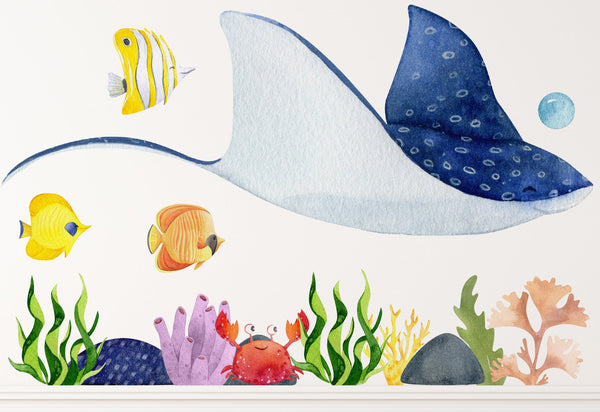 Ocean Animals Wall Decal - Nursery Undersea Wallsticker - Sea Animals Decals - Nautical Nursery Decor - Peel and Stick