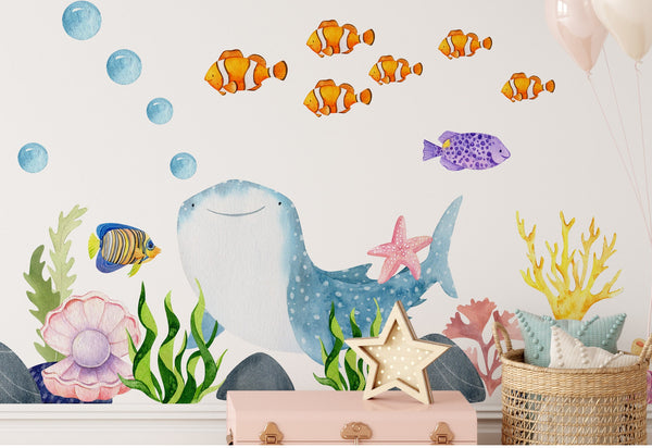 Ocean Animals Wall Decal - Nursery Undersea Wallsticker - Sea Animals Decals - Nautical Nursery Decor - Peel and Stick