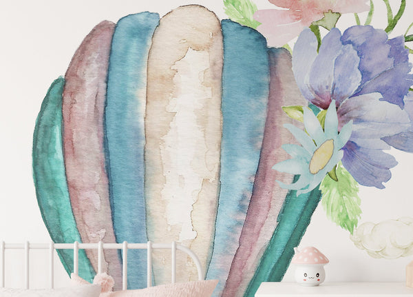 Kit de vinilo de pared "Ballenas + Globos Aerostáticos y Corazones"