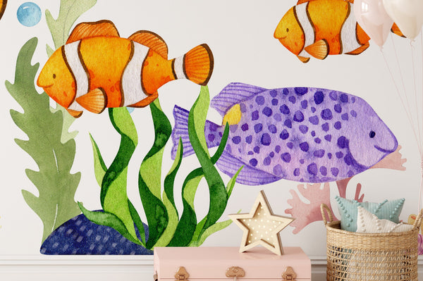 Ocean Animals Wall Decal - Nursery Undersea Wallsticker - Sea Animals Decals - Nautical Nursery Decor - Peel and Stick