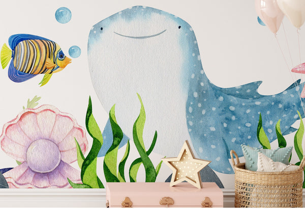 Ocean Animals Wall Decal - Nursery Undersea Wallsticker - Sea Animals Decals - Nautical Nursery Decor - Peel and Stick