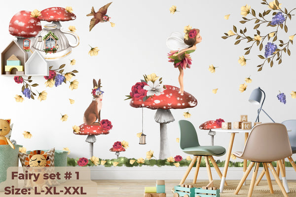 Fairy Tale Wall Decals for Baby Girl Room - Nursery Stickers with Little Fairy Decal Set