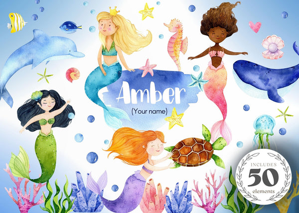 Mermaid Wall Decal, Sea ocean wall stickers, Girls bedroom decor