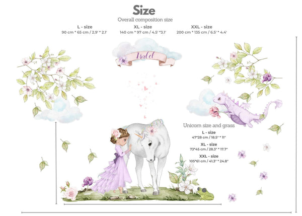 Princess wall decal - Girl Nursery - Peel and Stick - Girly Wall Sticker - Unicorn Decor for Girls Room