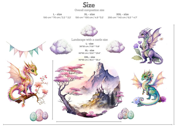 Fairy Dragons Wall Decals for kids / Girly Nursery Wall Sticker / Baby Girl Playroom