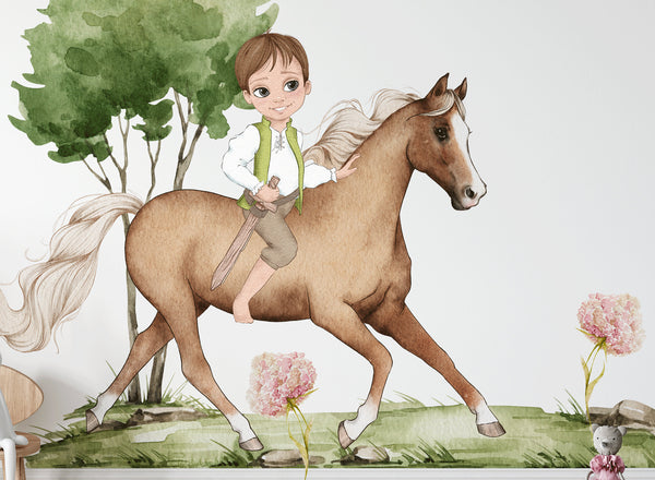 Kids Wall Decals / Princess And Prince Wall Sticker for Nursery / Trees / Hot Air Balloons / Horse