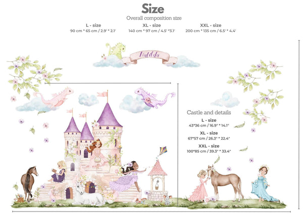 Princess Decor for Girls Room - Princess Castle Wall Decal - Fairy Tales Nursery Decor - Wall Sticker for a girl