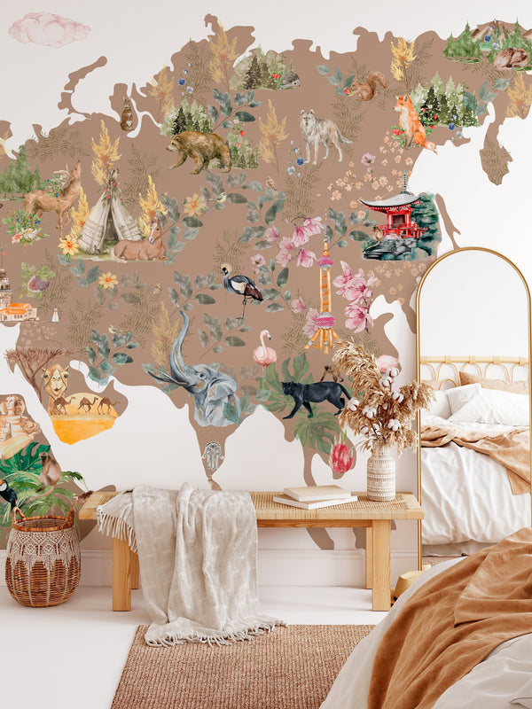 ANIMAL WORLD MAP wall decal for kids room - Nursery Wall Stickers decor for boys and girls - Peel and stick