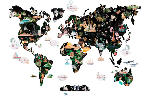 ANIMAL WORLD MAP wall decal for kids room - Nursery Wall Stickers decor for boys and girls - Peel and stick