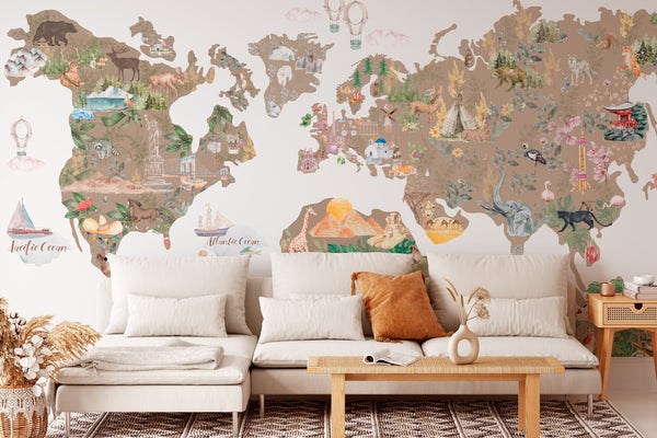 ANIMAL WORLD MAP wall decal for kids room - Nursery Wall Stickers decor for boys and girls - Peel and stick