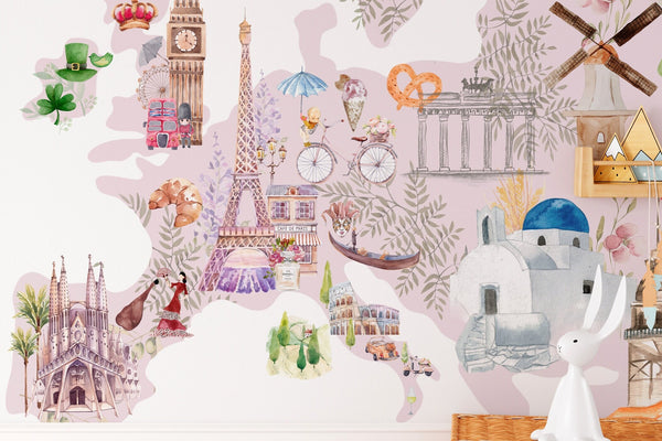 ANIMAL WORLD MAP wall decal for kids room - Nursery Wall Stickers decor for boys and girls - Peel and stick