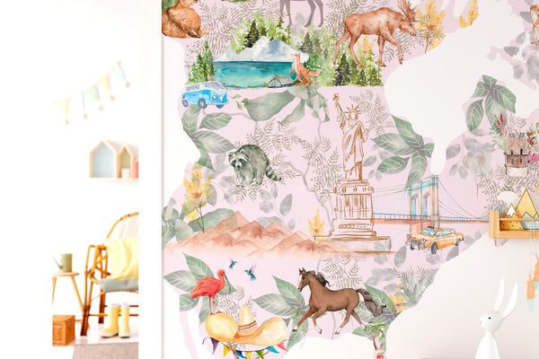 ANIMAL WORLD MAP wall decal for kids room - Nursery Wall Stickers decor for boys and girls - Peel and stick