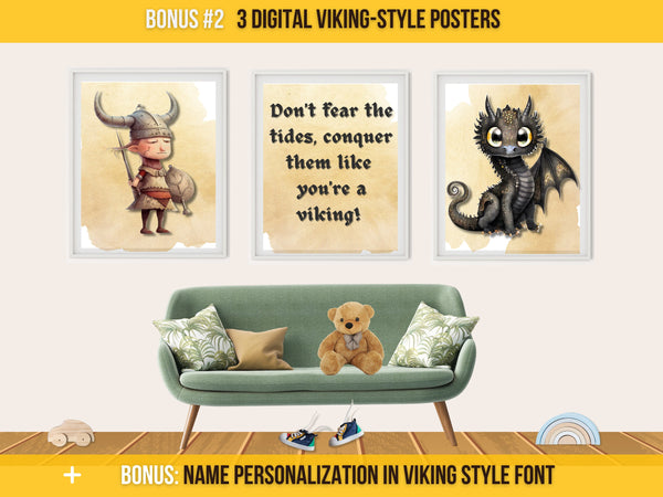 Viking Wall Decal for Kids' Room, Dragon Wall Sticker, Viking Nursery