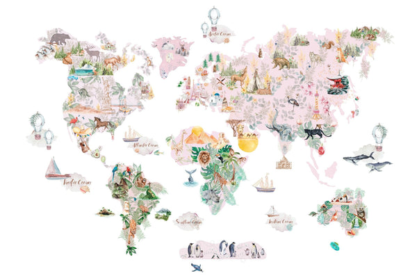 ANIMAL WORLD MAP wall decal for kids room - Nursery Wall Stickers decor for boys and girls - Peel and stick