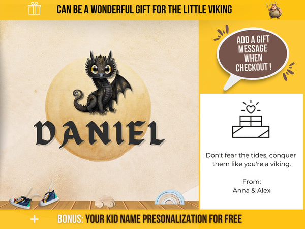 Viking Wall Decal for Kids' Room, Dragon Wall Sticker, Viking Nursery