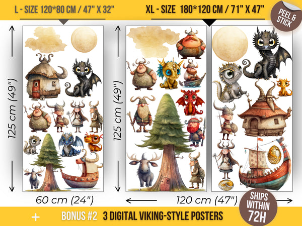 Viking Wall Decal for Kids' Room, Dragon Wall Sticker, Viking Nursery