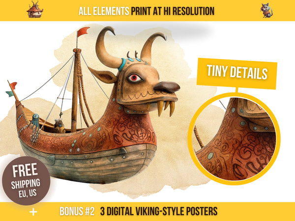 Viking Wall Decal for Kids' Room, Dragon Wall Sticker, Viking Nursery