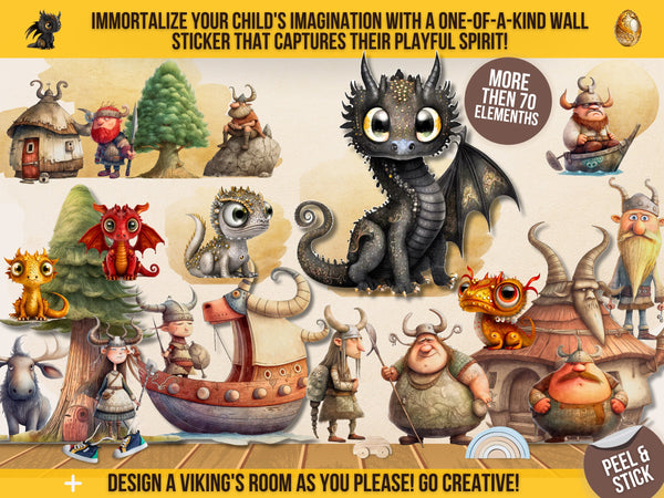 Viking Wall Decal for Kids' Room, Dragon Wall Sticker, Viking Nursery