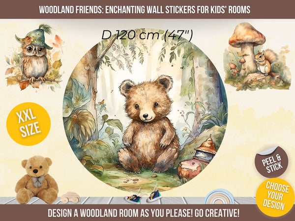 Customizable Woodland Wall Decal with 24 Forest Animals for Kids' Nursery and Playroom with Name Personalization