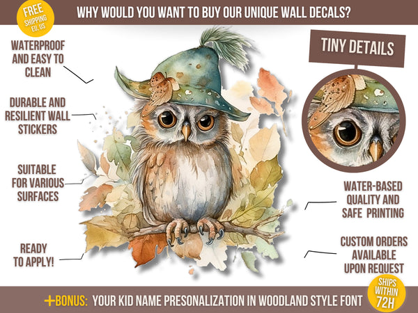 Customizable Woodland Wall Decal with 24 Forest Animals for Kids' Nursery and Playroom with Name Personalization