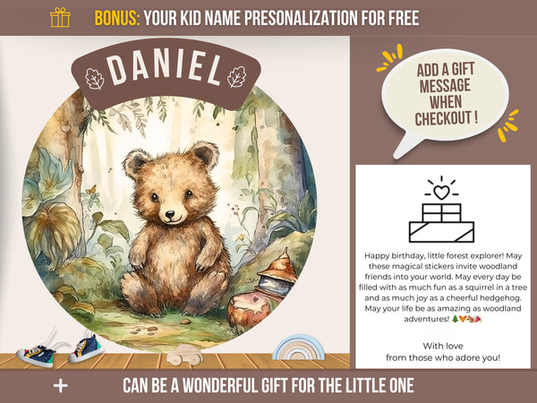 Customizable Woodland Wall Decal with 24 Forest Animals for Kids' Nursery and Playroom with Name Personalization