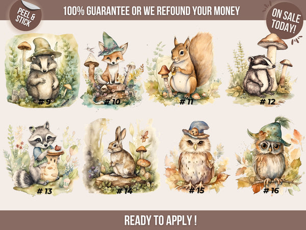 Customizable Woodland Wall Decal with 24 Forest Animals for Kids' Nursery and Playroom with Name Personalization