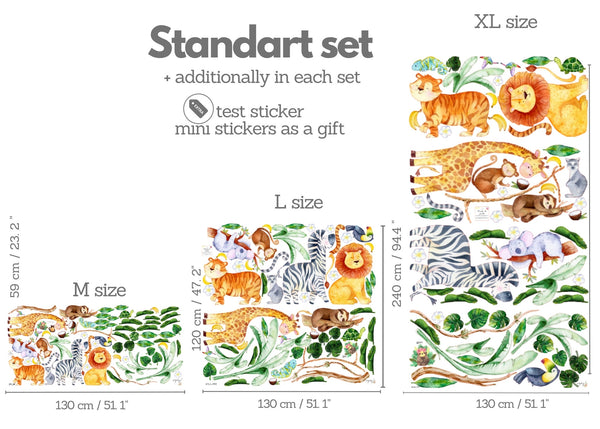 Safari Nursery Wall Stickers - Jungle Animal Decals for Nursery - XL 10 feet + or XXL 13 feet +