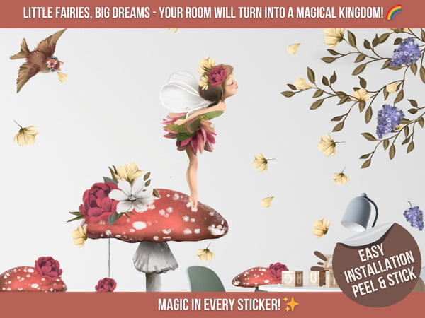 Fairy Wall Stickers for Girls room, Fairy Wall decals, Flower Fairy, Fairies