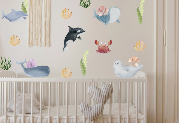 Ocean Nursery Decals - Under the Sea Wall Decals - Underwater Nursery Wall Decals - Peel and Stick