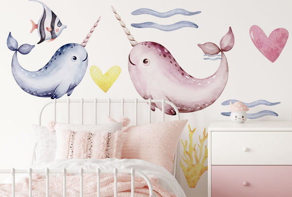 Girls Wall Decals - Mermaid Wall Decor - Little Mermaid Wall Sticker - Watercolor - Peel and Stick