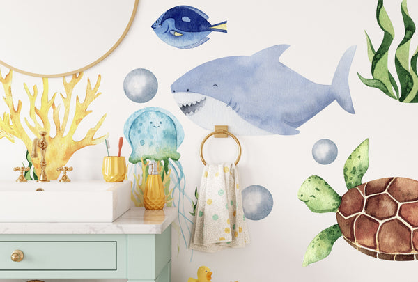 AQUAMARINE- Under the Sea Wall Decal - Ocean Animal - Watercolor Stickers Sea Life