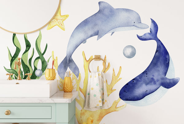 AQUAMARINE- Under the Sea Wall Decal - Ocean Animal - Watercolor Stickers Sea Life